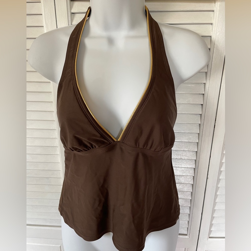 Isaac Mizrahi Halter Tie Tankini Swimsuit Top Brown Small